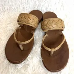 【美品】SAYA サヤ 本革 レザー編み込みトングサンダル M キャメル 日本製のサムネイル