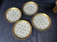 前畑陶器　庫山窯　染付 唐草　金彩 御物紋　輪花　小皿　取り皿　4枚セットのサムネイル