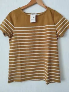 earth music&ecology ストライプ半袖Tシャツ マスタードカラー