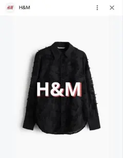 H&M ワイシャツ　黒　ブラウス　フリンジ　モード　L トップス　シャツ　シアー