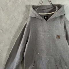 ELEMENT パーカー　タグロゴ　革タグ　ペイント　裏起毛　グレー　IW15