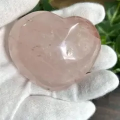 大き目天然石　ローズクォーツ　ハート　穴無し　置物　約44ｍｍ　Ｂ級品