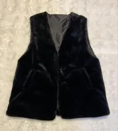 ABITOKYO 黒フェイクファーベスト ポケットあり　L