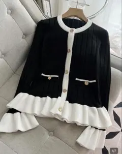 SHEIN Franclia アシンメトリーフリルクルーネックカーディガン