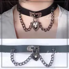 No.57S フェイクレザーチェーンチョーカーネックレス 韓国 地雷パンク 病み