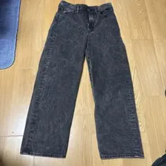 ブラック ワイドレッグ デニムパンツ