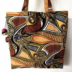 ◆ハンドメイド✂️ ◆アフリカ布・茶系幾何学模様◆トートバッグ・ショルダーバッグ