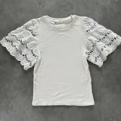 【美品】 ZARA 5分袖 レースカットソー 白 Ｓ　半袖