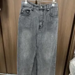 値下げブラックグレーデニムロングスカートセンタースリット前スリットのサムネイル