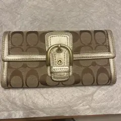 COACHコーチ シグネチャー柄 長財布 ブラウン シルバー