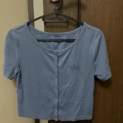 【GAP】リブ編みショート丈Tシャツ XS ブルー