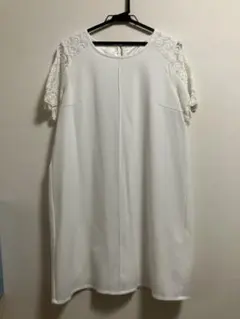 膝丈ワンピース, ホワイト, 半袖レース, QVC, XL