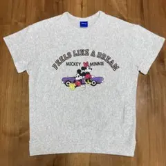 ミッキーミニー　ロゴプリント　半袖Tシャツ　130cm 薄グレー杢　車
