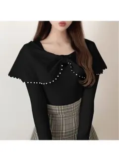 GRL グレイル ♡リボンニットケープ　BLACK