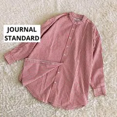 ジャーナルスタンダード✴︎タイプライター ストライプ ロングシャツ ノーカラー 赤