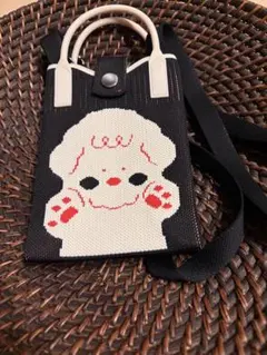 スマホショルダーバッグ 犬柄 ブラック