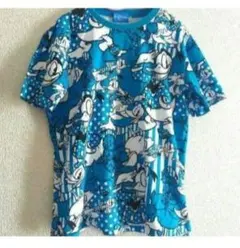 限定SALEディズニー リゾート ドナルド Tシャツ 総柄 青ドット M