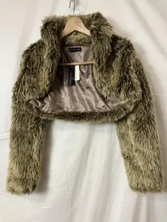 値下げ、ブラウンorオリーブグリーン、クロップドファーコート、ビンテージ未使用品