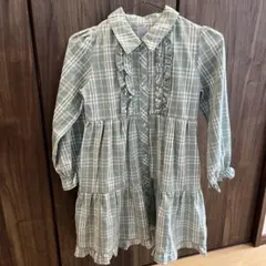 axes femme kids グリーンチェックワンピース