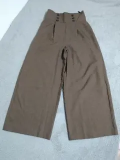 ブラウン ハイウエスト ワイドパンツ