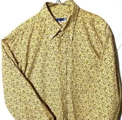 ヴィンテージ M L 総柄 花柄 黄色 柄 長袖 シャツ