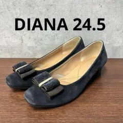 ダイアナ　黒いリボン付きフラットシューズ　24.5