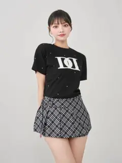 Darich キルティングアップリケビジューTシャツ ブラック