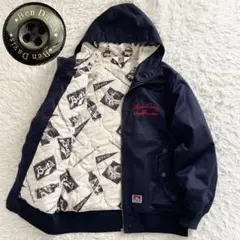 美品 ベンデイビス フーデット ワークジャケット 中綿キルティング 裏地総柄 紺