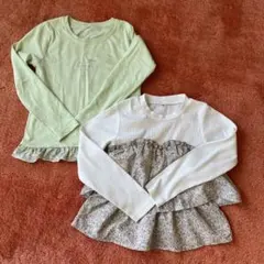 長袖カットソー 2点セット ミントグリーン・ホワイト　120