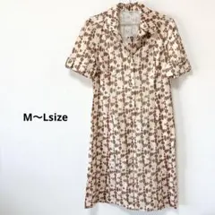 美品✨ドット柄 半袖シャツワンピース【M～L相当】ベージュ・ブラウン