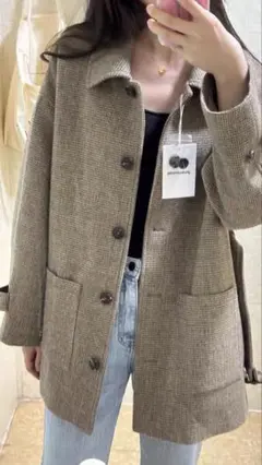 チェック柄ウールコート