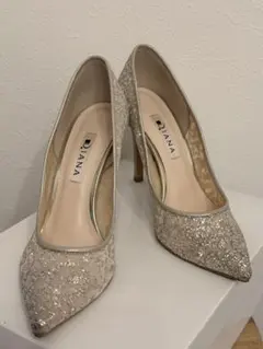 DIANA プラチナグリッターチュールパン プス22.5cmヒール9センチ
