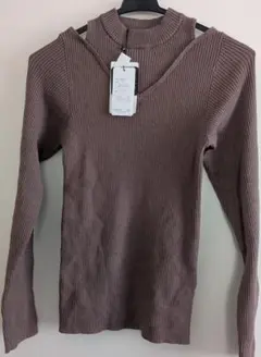 新品リブ編みブラウン長袖セーター L