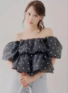ドット柄 オフショルダー ブラウスのサムネイル