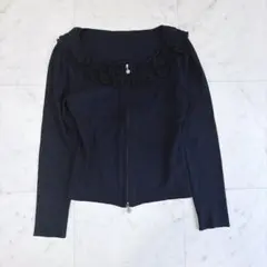 Rene✨ルネ カーディガン カメリア ジップ フリル ネイビー ニットのサムネイル