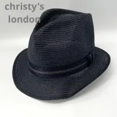 美品✨クリスティーズロンドン ストローハット 帽子 ネイビー 55cm