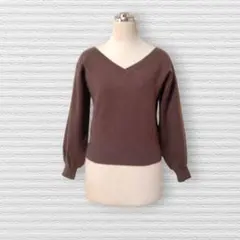 トランテアンソンドゥモード ニット セーター 茶色 Vネック パフスリーブ