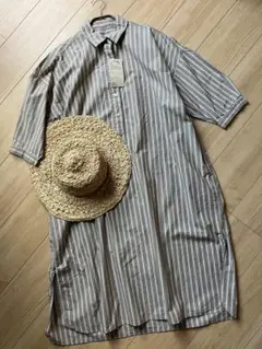 新品　タグ付き　MUJI 無印　無印良品　ストライプ　シャツ　ワンピース