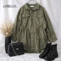 AZUL ミリタリーシャツジャケット M カーキ ウエスト絞り
