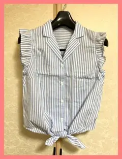 ☆イング☆新品☆ストライプフリル裾縛りノースリーブシャツ☆