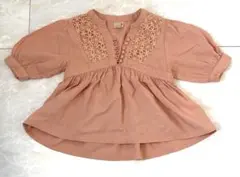 子供服 プティマイン刺繍入りピンクバルーン袖ブラウス 80㎝