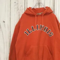【イリノイ大学 カレッジロゴパーカー】90s ビッグロゴ XL オレンジ 古着