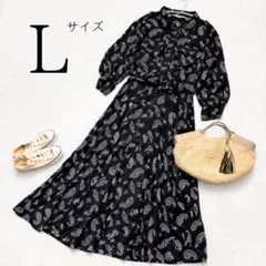 【ZARA】美品 ロング シャツ ワンピース ペイズリー柄 総柄 黒 L