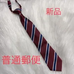 【ネクタイJ 】赤と紺色　ストライプ　つけネクタイ　スクールネクタイ
