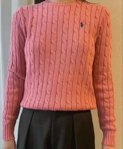 美品 ポロ ラルフローレン ニット セーター ケーブル編み桜色