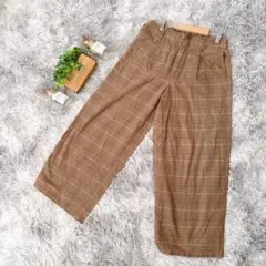 ✨良品✨【koe】ブラウンチェック ガウチョパンツ ウエストタック付き Ｆ
