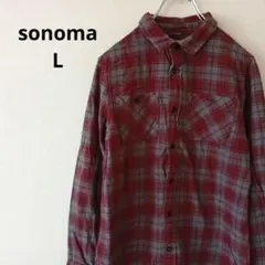 USA古着 sonoma 長袖ネルシャツ チェック レッド グレー S相当