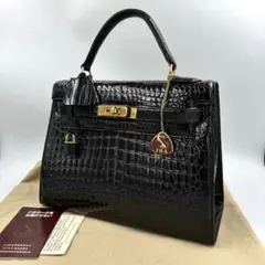 未使用級】JRA クロコダイル ハンドバッグ シャイニー　センター取り　穿孔