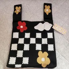 D.KELLY 花柄 ニットトートバッグ ブラック マルチカラー タグ付き未使用