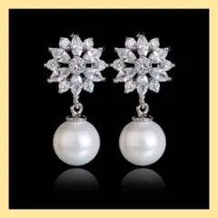☆ゲリラSALE☆上品☆パールピアス☆フラワー☆ジルコニア☆パーティー☆結婚式